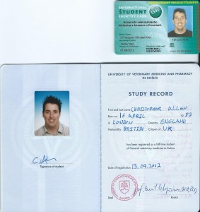 Chris Allen evidence of study at UVM Kosice
