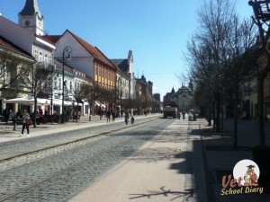 Hlavna (main street) in the sun in Kosice, Slovakia